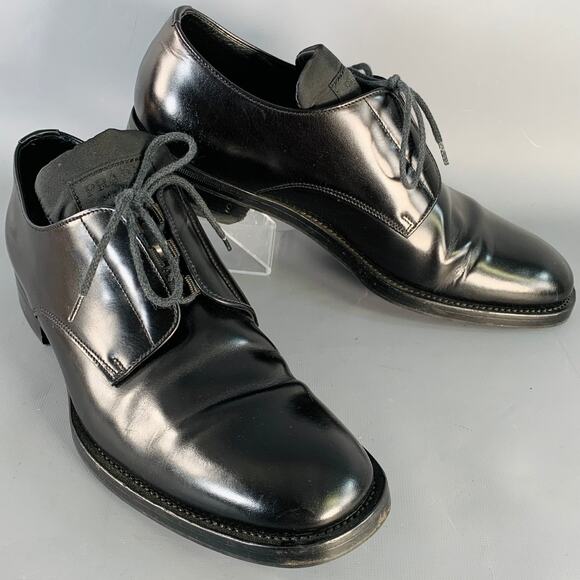PRADA Size 10 Black Leather Nylon Derby Lace-Up Shoes main image 4